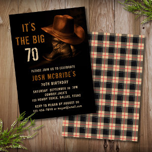 70th Birthday Rustic Cowboy Country Hat Boots Invitation