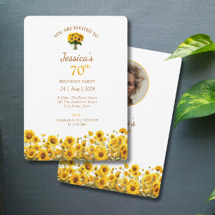 70th Birthday Rustic Sunflower Floral Photo Invitation