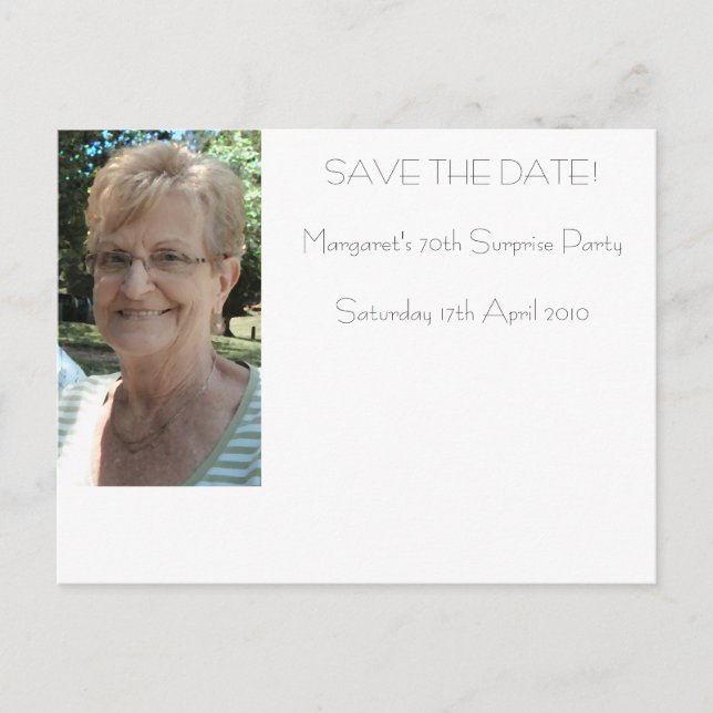 70th birthday save the date announcement postcard (Front)
