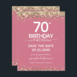 70th Birthday Save the Date Budget Invitation<br><div class="desc">Elegant Faux gold glitter with shimmering confetti highlights on the top and bottom border. All text is adjustable and easy to change for your own party needs. Great elegant 70th birthday template design.</div>