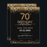70th Birthday Save the Date Budget Invitation<br><div class="desc">Elegant Faux gold glitter with shimmering confetti highlights on the top and bottom border. All text is adjustable and easy to change for your own party needs. Great elegant 70th birthday template design.</div>