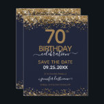 70th Birthday Save the Date Budget Invitation<br><div class="desc">Elegant Faux gold glitter with shimmering confetti highlights on the top and bottom border. All text is adjustable and easy to change for your own party needs. Great elegant 70th birthday template design.</div>