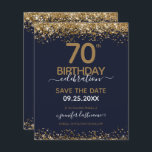 70th Birthday Save the Date Budget Invitation<br><div class="desc">Elegant Faux gold glitter with shimmering confetti highlights on the top and bottom border. All text is adjustable and easy to change for your own party needs. Great elegant 70th birthday template design.</div>