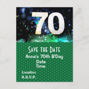 70th Birthday Save the Date Green Postcard