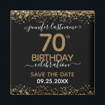 70th Birthday Save the Date Magnet<br><div class="desc">Elegant Faux gold glitter with shimmering confetti highlights on the top and bottom border. All text is adjustable and easy to change for your own party needs. Great elegant 70th birthday template design. Save the date magnet reminder.</div>