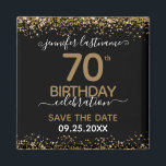 70th Birthday Save the Date Magnet<br><div class="desc">Elegant Faux gold glitter with shimmering confetti highlights on the top and bottom border. All text is adjustable and easy to change for your own party needs. Great elegant 70th birthday template design. Save the date magnet reminder.</div>