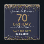 70th Birthday Save the Date Magnet<br><div class="desc">Elegant Faux gold glitter with shimmering confetti highlights on the top and bottom border. All text is adjustable and easy to change for your own party needs. Great elegant 70th birthday template design. Save the date magnet reminder.</div>