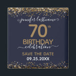 70th Birthday Save the Date Magnet<br><div class="desc">Elegant Faux gold glitter with shimmering confetti highlights on the top and bottom border. All text is adjustable and easy to change for your own party needs. Great elegant 70th birthday template design. Save the date magnet reminder.</div>