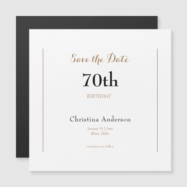70th Birthday Save the Date Magnetic Invitation (Front/Back)