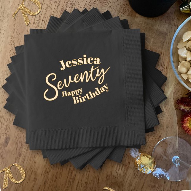 70th birthday script seventy custom name gold foil napkins (Creator Uploaded)