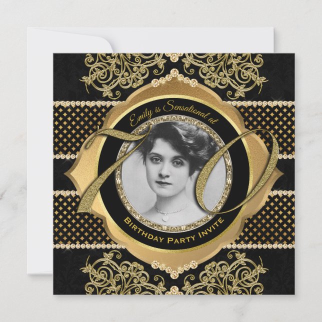 70th Birthday Seventieth Gold Diamond Photo Frame Invitation (Front)