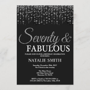 70th Birthday Seventy and Fabulous Silver Glitter Invitation