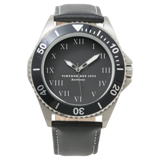 70th Birthday Seventy Black Vintage Funny Watch (Front)