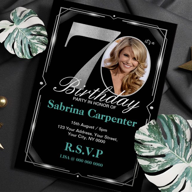 70th Birthday Silver and Black Invitation (Creator Uploaded)