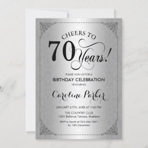 70th Birthday - Silver Damask Invitation