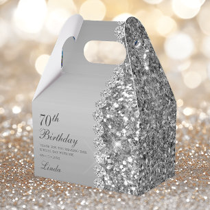 70th Birthday Silver Glitter Diamonds Thank You Favour Box
