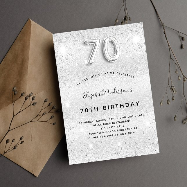 70th birthday silver glitter invitation (Creator Uploaded)