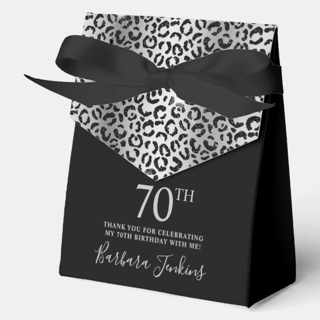 70th Birthday Silver Leopard Print Thank You  Favour Box (Front)
