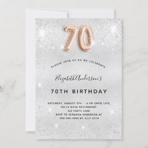 70th birthday silver rose gold sparkles invitation