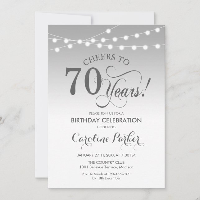 70th Birthday - Silver White Invitation (Front)