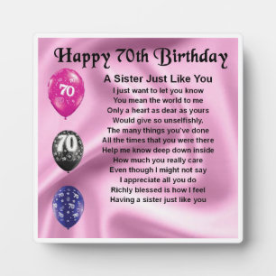 70th  Birthday Sister Poem Plaque