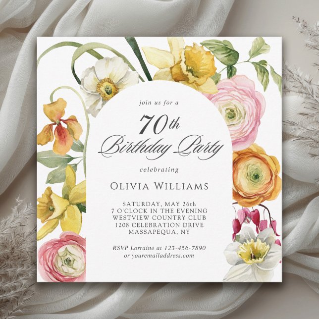 70th Birthday Spring Garden Bright Floral  Invitation (Creator Uploaded)