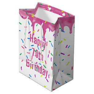 70th Birthday Sprinkles On Pink Icing  Medium Gift Bag