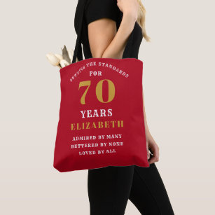 70th Birthday Standards Red And Gold Add Your Name Tote Bag