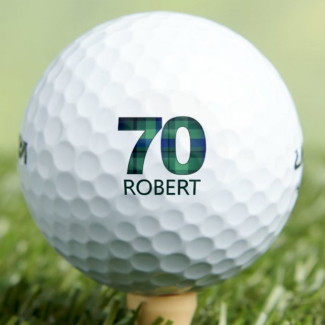 70th Birthday Stepdad Gift – Blue Plaid Golf Ball (Creator Uploaded)