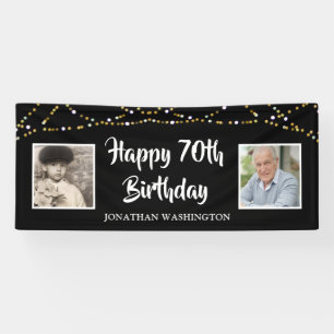 70th Birthday String Lights Photo Black Banner