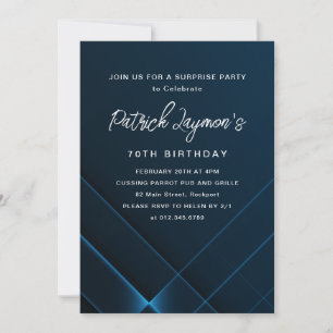 70th Birthday Surprise Party Dark Blue Geometric Invitation
