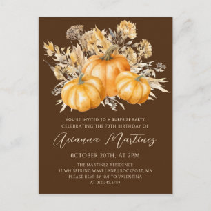70th Birthday Surprise Party Rustic Boho Pumpkin Invitation Postcard