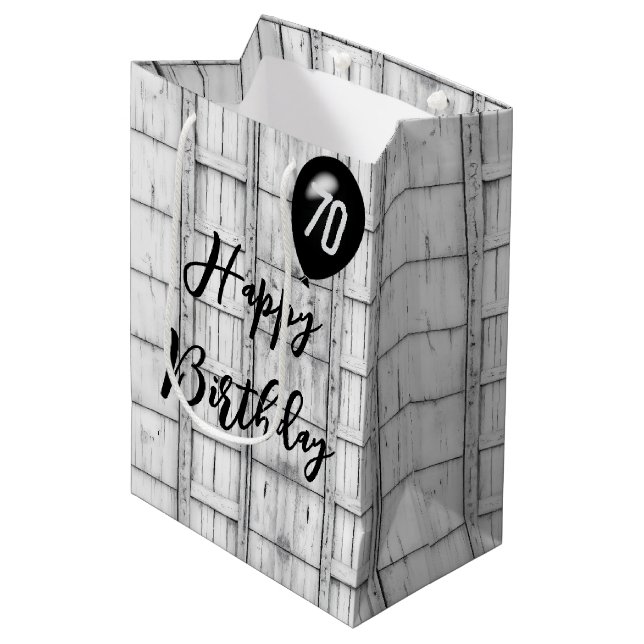 70th Birthday Symmetrical Rustic Wood Pattern Medium Gift Bag (Front Angled)