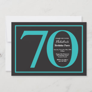 70th Birthday Teal and Black Chalkboard Invitation