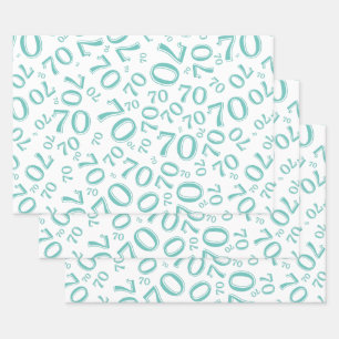 70th Birthday Teal & White Number Pattern 70 Wrapping Paper Sheet