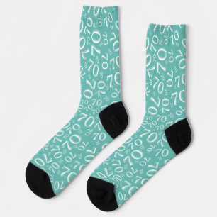 70th Birthday Teal/White Random Number Pattern Socks