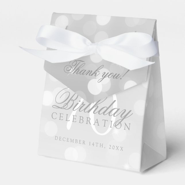70th Birthday Thank You Silver Bokeh Sparkle Light Favour Box (Front Side)