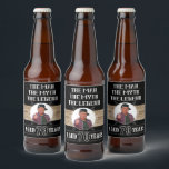 70th Birthday The Man The Myth The Legend Party  Beer Bottle Label<br><div class="desc">The Man, The Myth, The Legend! Make any guy's 70th birthday "Extra" special with these personalised labels. The design features a faux-wood background with a black label inside that has a photo area for you to add your own photo of the birthday man. There is also an area of text...</div>