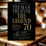 70th Birthday The Man The Myth The Legend Photo Invitation<br><div class="desc">His life has been a great adventure! This fabulous black men's 70th birthday party photo invitation that says "The Man The Myth The Legend" in a classic font in silver and gold would be perfect for asking people to join you as you celebrate the man in your life's 70th birthday....</div>