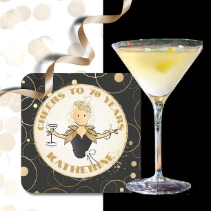 70th Birthday Toast For Her Gold Black Fabulous Square Paper Coaster