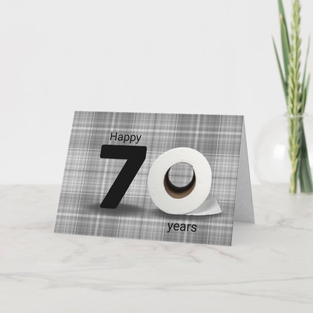 70th birthday toilet paper roll on plaid card (Front)