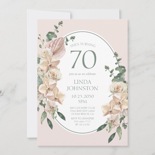 70th Birthday Tropical Floral Invitation (Front)