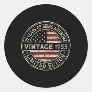 70th Birthday Vintage 1955 Limited Edition America Classic Round Sticker