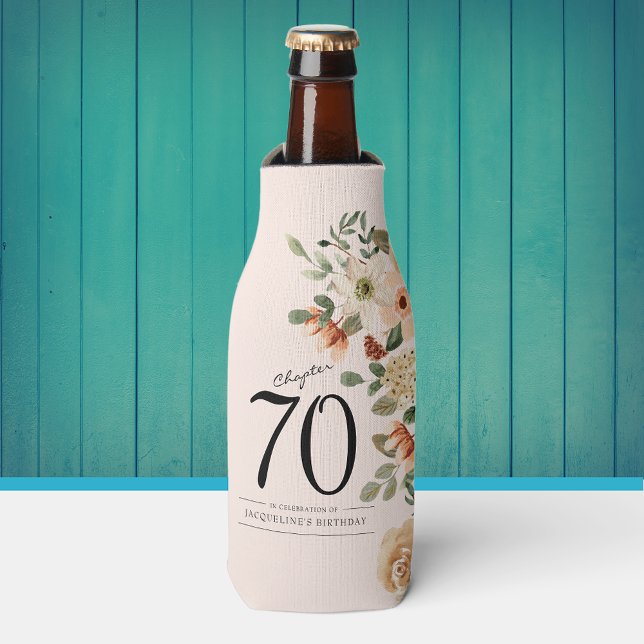 70th Birthday Vintage Floral Bottle Cooler (Keep the drinks cool and the party vibes hot with these custom bottle cooler.)