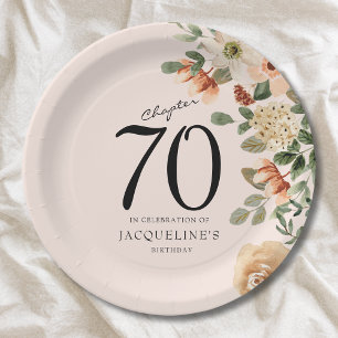 70th Birthday Vintage Floral Paper Plate