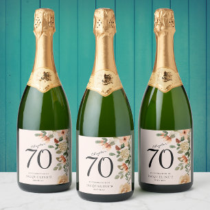 70th Birthday Vintage Floral Sparkling Wine Label