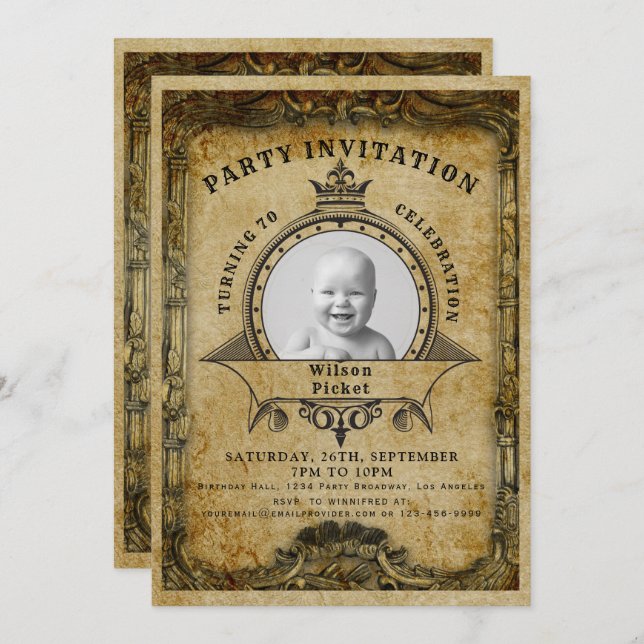 70th Birthday Vintage Retro Photo Surprise Party Invitation (Front/Back)