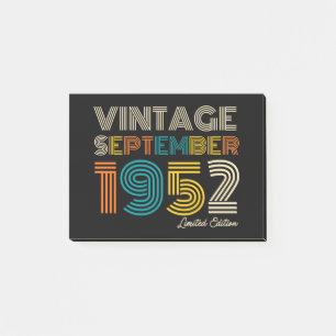 70th Birthday Vintage September 1972 Limited Edtn. Post-it Notes
