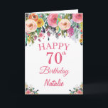 70th Birthday Watercolor Floral Flowers Pink Card<br><div class="desc">70th Birthday Watercolor Floral Flowers Pink Card with personalised name and age. For further customisation,  please click the "Customise it" button and use our design tool to modify this template.</div>