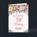 70th Birthday Watercolor Floral Flowers Pink Card<br><div class="desc">70th Birthday Watercolor Floral Flowers Pink Card with personalised name and age. For further customisation,  please click the "Customise it" button and use our design tool to modify this template.</div>